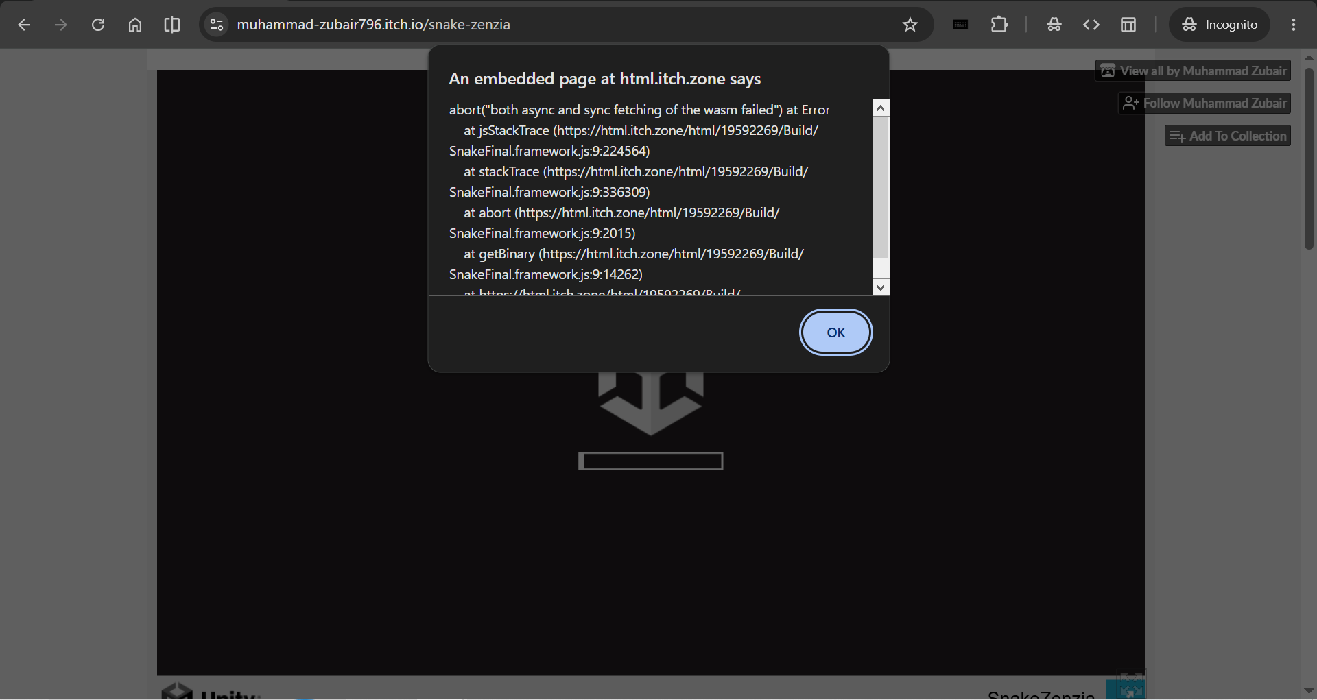 DevTools console showing net ERR_CONNECTION_RESET for wasm file